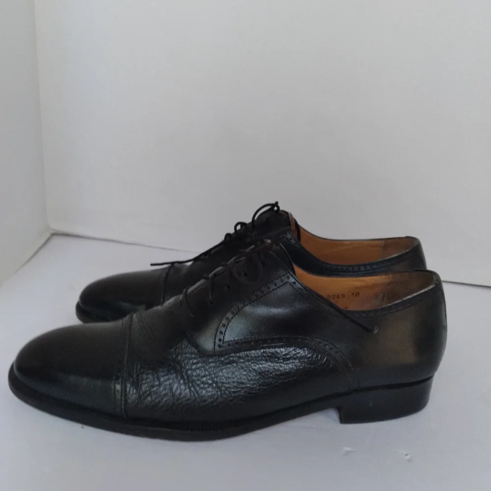 Classic Black Leather Oxford Dress Shoes Cap Toe Formal Business‎ Lace-Up